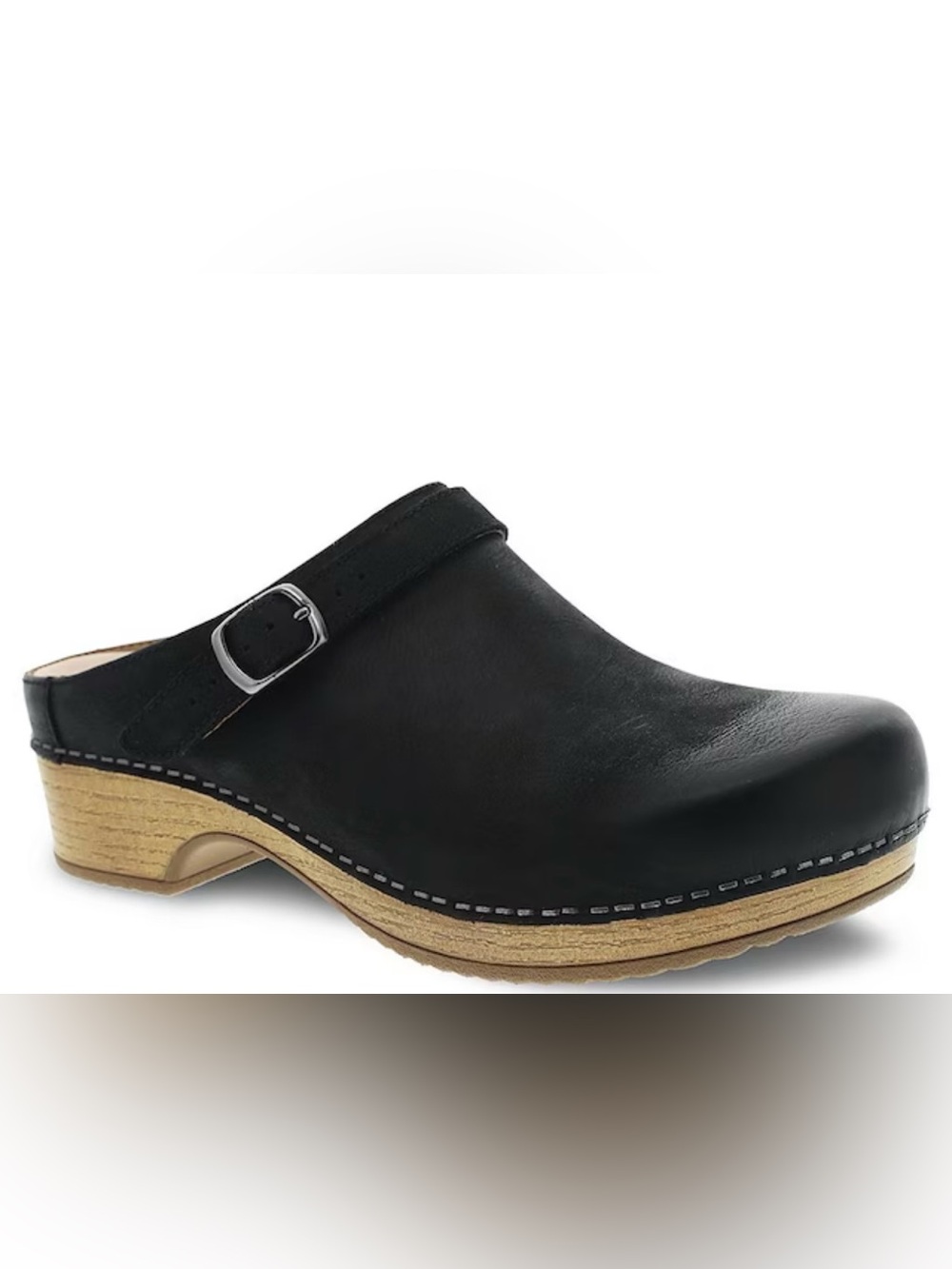 Berry Nuback Suede Buckle Hardware Strap Clogs BLACK